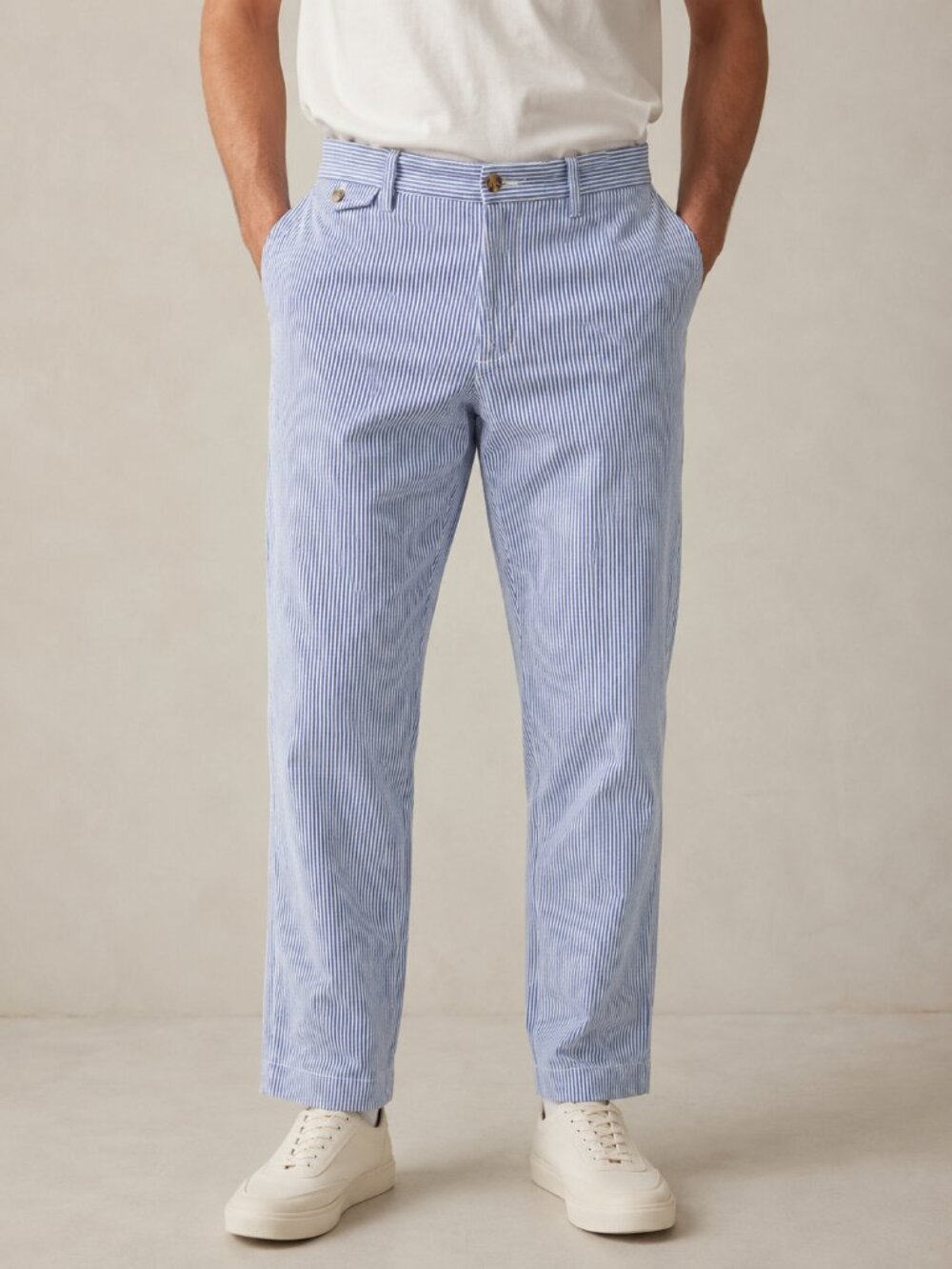Polo Ralph Lauren Mens 32x32 Seersucker Stretch Straight Pants Blue Stripe
